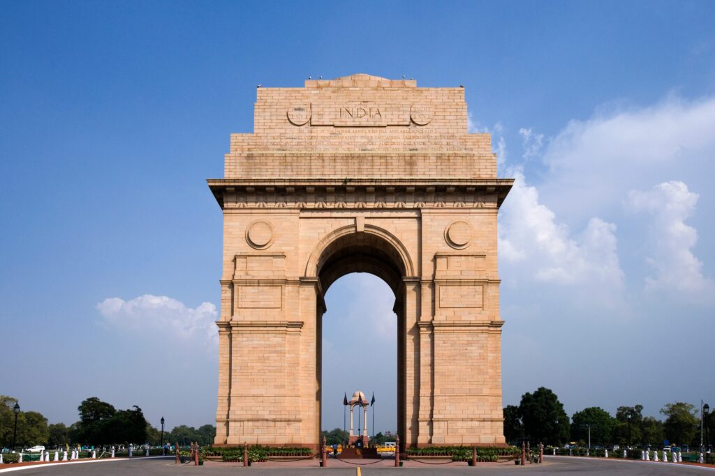 Travelers visiting India Gate in Delhi during the Golden Triangle Tour 3 Days with Namaste Yatra Tours